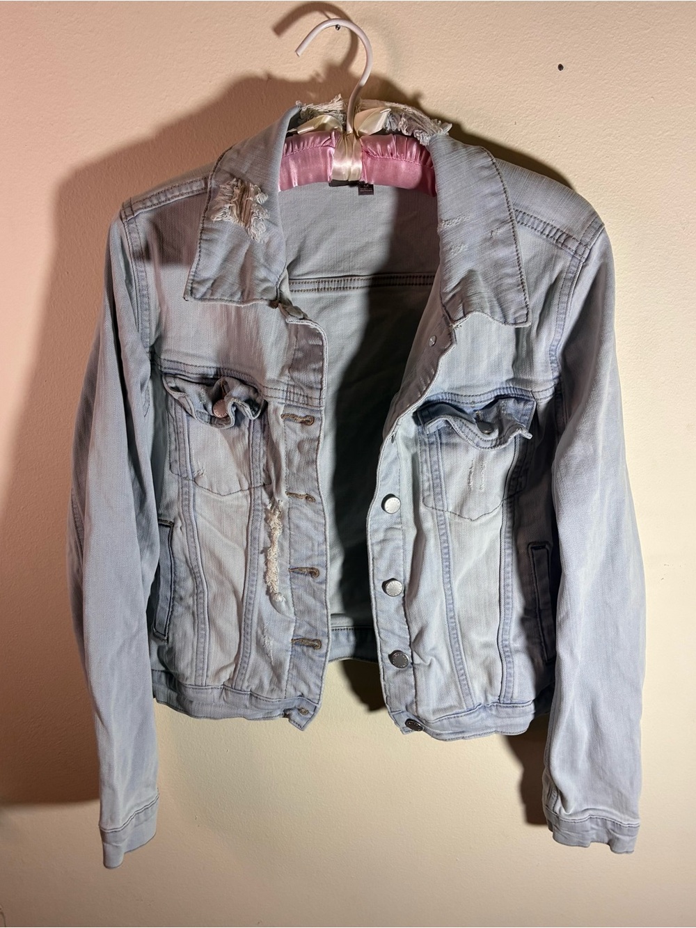 JUST USA Distressed Light Blue Denim Jacket Size Medium
